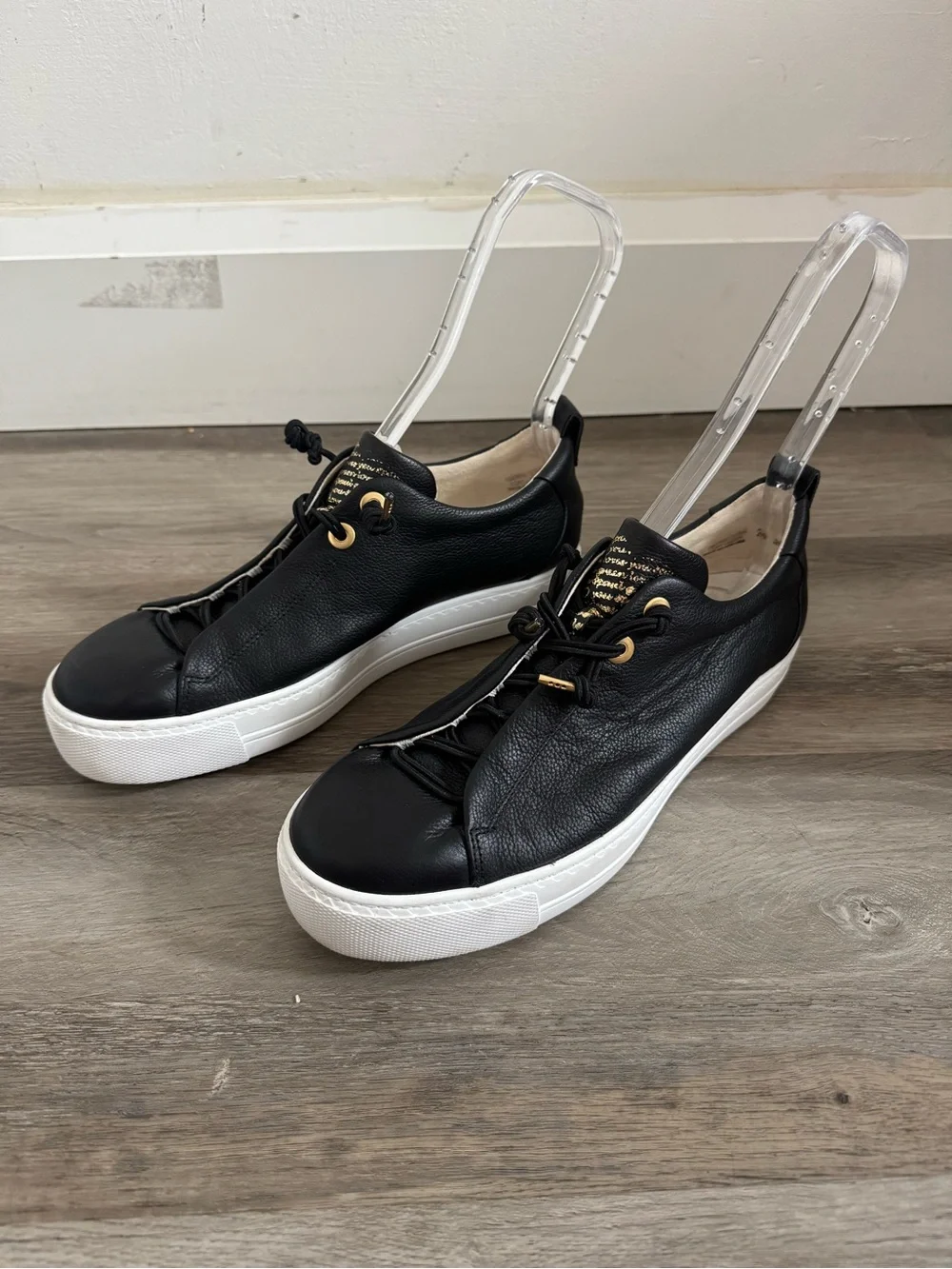 Paul Green Black Leather Faye Platform Sneakers 7.5